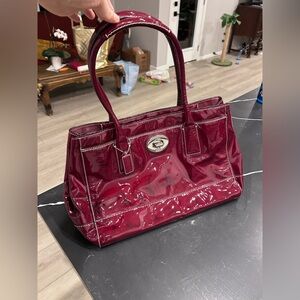 Coach Patent Leather Tote in Deep Burgundy